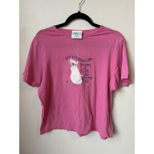 Vintage Pink Cat T Shirt Women Size Medium 100% Cotton
